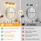 3 Light Modern Bathroom Light Fixtures Over Mirror, Brass Finish Vanity Lights for Bathroom Wall Sconces with Clear Glass Shades, E26 Socket (Bulbs Not Included)