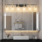 SOLFART 49.2 inch Vanity Light fixtures Vintage 6 Lights Wall Light Fixtures Above Mirror for Bathroom Brass and Black with Clear Glass Shade (Exclude Bulb)