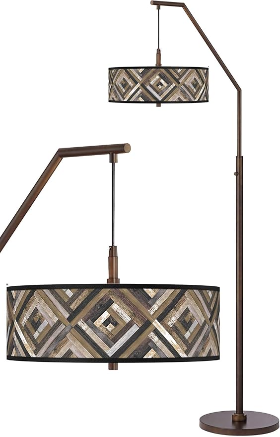 71 1/2" Woodwork Diamonds Bronze Downbridge Arc Floor Lamp with Print Shade