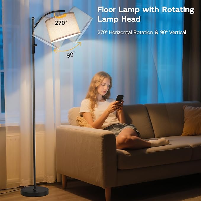 SUNMORY Dimmable Arc Floor Lamps for Living Room, Stepless Dimming Modern Floor Lamp with 1000 Lumens Bulb, Metal Standing Lamp with Adjustable Hanging Lampshade, Tall Floor Lamps, Bedroom, Office