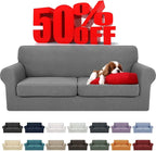YEMYHOM Latest Checkered 3 Pieces Couch Covers for 2 Cushion Couch High Stretch Sofa Cover with 2 Extra Large Seat Cushion Covers Anti Slip Elastic Slipcovers (Light Gray), 71"-91"(2 Cushions)