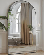 Full Length Mirror, 72"x44" Floor Mirror Freestanding, Oversized Floor Standing Mirror Full Body Mirrors with Stand for Bedroom, Hanging Mounted Mirrors for Living Room, Black, Arched