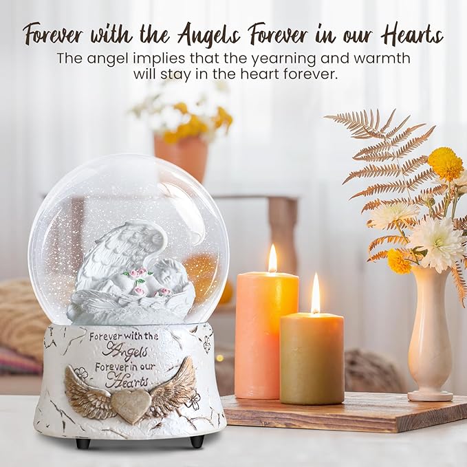 Christmas Indoor Decor Angel Statue, Healing Angel Figurines for Women, Ideas,Resin Angel Statue Music Snow Globe Cat Dog Pet Memorial Gifts, pet Loss Sympathy Gift