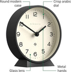 NEWGATE® M Mantel Echo Desk Clock | Modern Round Design | Black | Easy to Read Numbers | Contemporary Style for Desk, Table, Shelf or Bedside