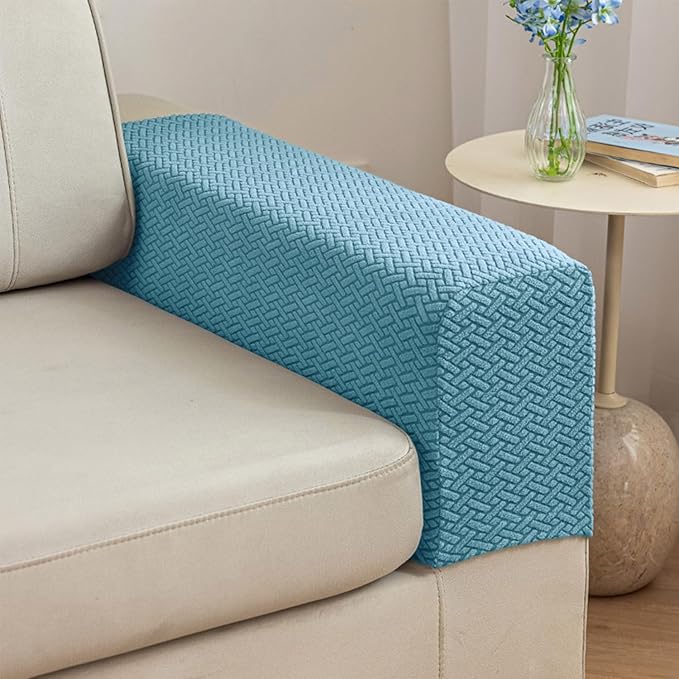 2Pcs Couch Arm Covers, Armrest Cover for Sofa, Sofa Arms Covers Washable Arms with Twist Pins Soft,Skin-Friendly for Pets (Texture Sea Blue, Armrest Cover)
