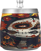 Girl Day Of The Dead Ashtray with Lid, Outdoor Ashtrays for Patio, Stainless Steel Ashtray Odorless Smokeless for Home Office Balcony