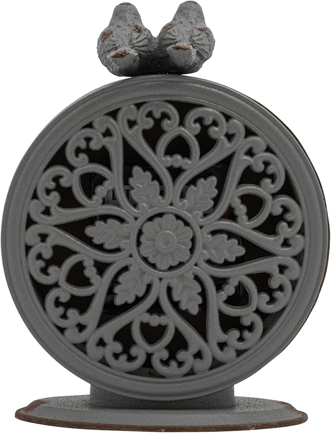 Creative Co-Op Grey Pewter Mantel Clock with Birds