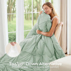 Sasttie California King Comforter Set, 7-Piece Bed in a Bag, Pintuck Bedding Sets for All Season, Includes Comforter, Flat Sheet, Fitted Sheet, Pillowcases and Pillowshams, Sage