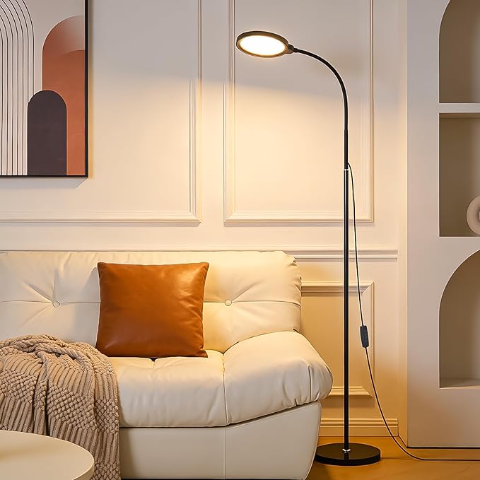 Modern Black Bright Eye Protection Floor Lamp, 62.6“ Adjustable Gooseneck Standing Lamp with Dimmer & Color Temperature, Tall LED Corner Lamp for Living Room, Bedroom Office Reading, Tattoo Light