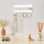 Necklace Holder Hanging Jewelry Organizer - Self-Adhesive Wall Mounted for Necklaces, Bracelets, 2 PCS, White