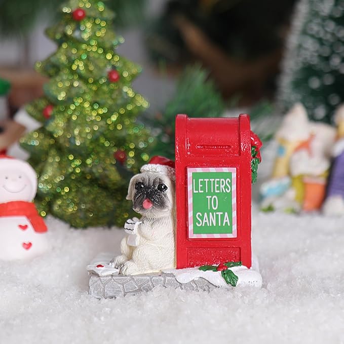 NINIPAPA Christmas Village Accessories Santa's Mailbox Villages Sets for Christmas Decoration Cute Resin Christmas Ornaments with Doggy Reading Letter