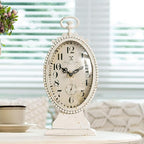 NIKKY HOME Vintage Table Clock, Battery Operated Rustic Distressed Style, Shabby Chic Home Décor for Fireplace Mantel, Shelf, Desktop, Countertop - White