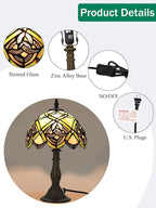 KY&BOSAM Irish Celtic Tiffany Table Lamp Shamrock Style Desk Lamp Stained Glass Night Light 14 Inch Tall 8 Inch Wide Shade Beside Lamp 1 Bulb Antique Zinc Base for Home Bedroom St Patrick's Day Decor