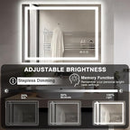 40"x30" LED Lights Bathroom Mirror with Front Lit and Backlit, Anti-Fog Vanity Mirror with Lights, Stepless Dimmable Lighted Mirror, 3 Colors Smart Mirror (Horizontal/Vertical)