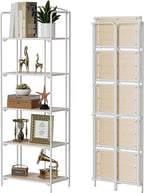 Crofy No Assembly Folding Bookshelf for Living Room, 5 Tier White Collapsible Book Shelf for Home Office, Portable Bookcase Storage Organizer