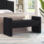 24KF Modern Upholstered Bed Bench Covered with Soft Boucle Teddy Fabric, Lovely Entryway Bench Ottoman with Armrest, 5062-Black