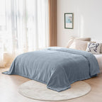 DISSA Fleece Blanket Queen Size – 90x90, Grey – Soft, Plush, Fluffy, Fuzzy, Warm, Cozy – Perfect Throw for Couch, Bed, Sofa - with Pompom Fringe - Flannel Blanket