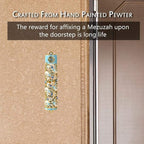 Matashi 3.5" Hand Painted Mezuzah with Scroll - Embellished with Ivy and Flowers Design, Blue Crystals - Jewish Holiday Housewarming Gift and Blessing for Christmas Holiday, Festival