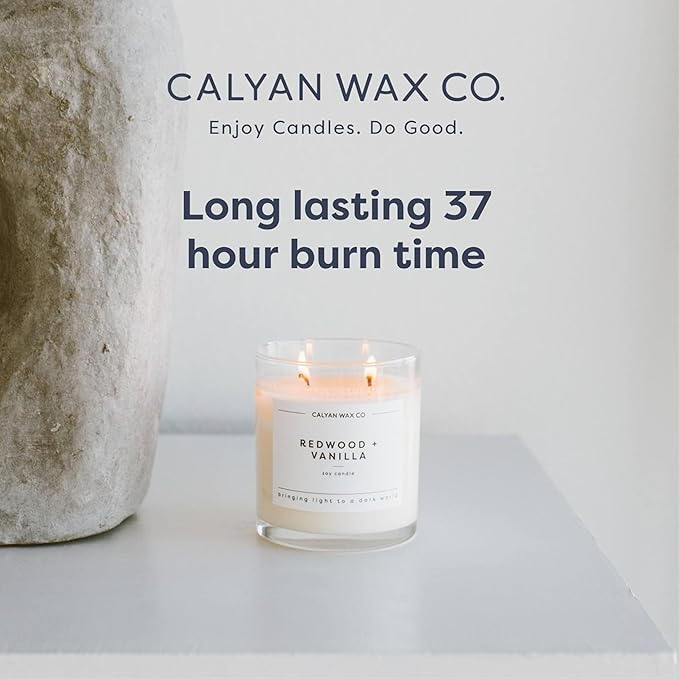 Calyan Wax Co. Rosewood & Amber 2 Wick Scented Candle - 37 Hour Burn - Luxury Non Toxic Soy Wax Candles - Long Lasting Large Glass Jar Candle for Home - 8.8oz