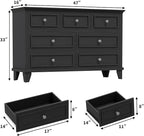 GarveeHome Black Dresser for Bedroom, 7 Drawer Dresser, Wooden Chest of Drawers with Deep Drawers, 47 in Long Dressers TV Stand, Modern Dressers Organizer with Vintage Handle for Living Room, Hallway