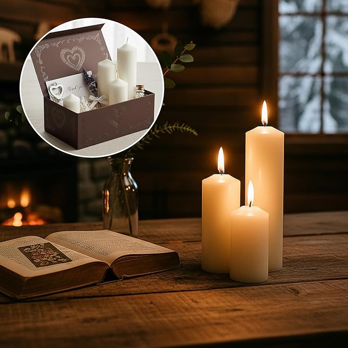 White Pillar Candles Bulk Set of 18，Hurricane Candles，3 Different Lengths 2 x 3/6/8 Inch (6 Each)，Dripless Unscented Smokeless，Gives You a Better Atmosphere When Organizing an Event Party.