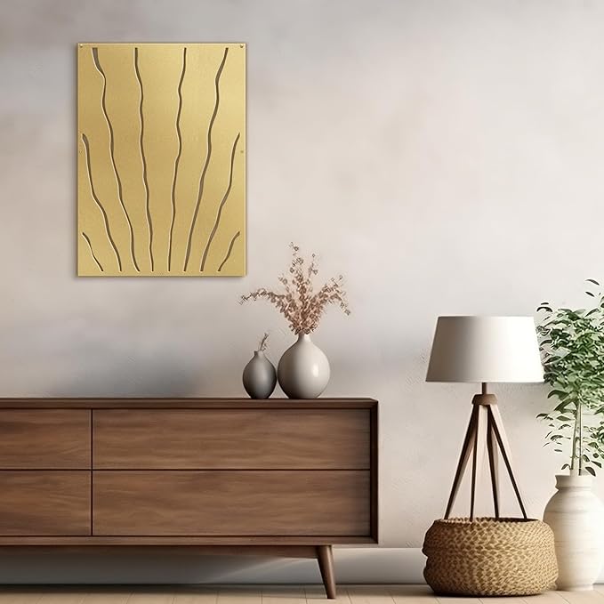 SIGNLEADER Metal Wall Art Decor Zebra Stripe Minimalist Modern Abstract Wall Sculpture Hangings Home Decoration for Living Room, Bedroom, Bathroom, Kitchen, Outdoor - 18" Gold