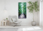 Alenoss Hand Painted Canvas Wall Art, Large Midsummer Forest Landscape Painting, Abstract Oil Painting on Canvas, 24x48 inches, Green, Vertical Wall Art for Living Room, Bedroom