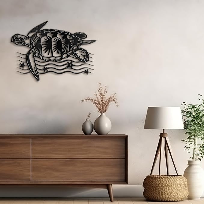 SIGNLEADER Metal Wall Art Decor Turtle Minimalist Modern Abstract Wall Sculpture Hangings Home Decoration for Living Room, Bedroom, Bathroom, Kitchen, Outdoor - 18" Black