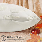 decorUhome Decorative Two Cream White Pumpkins Thanksgiving Throw Pillow Covers 18x18 Set of 2, Soft Chenille Jacquard Farmhouse Textured Pillow Covers for Couch Sofa Autumn Harvest Halloween Holiday