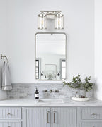 2-Light Brushed Nickel Bathroom Light Fixtures, 13.8 Inch Modern Bathroom Vanity Lighting Fixtures Over Mirror with Clear Glass and Metal Cage Wall Sconce Lights for Bath, E26, OS-3014BN-2W
