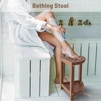 Shower Stool for Inside Shower, Corner Shower Bench Seat, HDPE Waterproof Shower Stool for Shaving Legs with Baffle Storage Shelf, Shower Seat/Foot Rest for Bathroom, Indoor/Outdoor Use, Teak