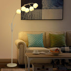 HMVPL White Floral Floor Lamp, Cute Flower Standing Lamp for Bedroom, Modern Tall Lamp with 5 G9 LED Bulbs, Foot Switch, Acrylic Shade, Curved Floor Lamp for Living Room Corner Bedside Kids Home Decor