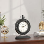 Vintage Table Clock, Desk and Shelf Mantel Clock, Antiques London Style Black Decor Clocks, for Farmhouse, Living Room, Bedroom, Bedside, Gift (8.8" H x 6.3" W)