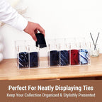 Acrylic Belt Organizer for Closet - 7 Compartments Transparent Storage Holder | Display Case for Makeup, Jewelry, Watches, Bow Tie, & Bracelets | Multipurpose Clear Containers & Versatile Design