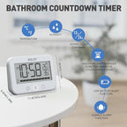Digital LCD Waterproof Timer Shower Clock, Waterproof for Water Spray, Bathroom Clock Wall Mount, Two Suction Cup, Displays Time, Temperature, and Indoor Relative Humidity (1, White)