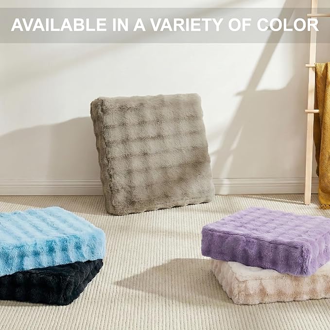2 Pcs High Density Foam Floor Pillow - Upgraded Large Pillows Seating for Adults - Outdoor Floor Cushion with Soft Tufted Cover - Yoga Pillows for Sitting On Floor - 22 Inch Almond White