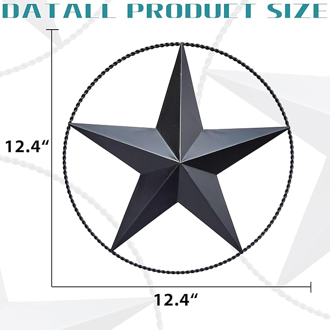JoyEvy 12.4" Black Barn Star Wall Decor, Metal Stars for Outside or Inside Texas Stars Art Rustic Vintage Western Country Home Farmhouse Wall Decoration