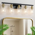 5-Light Black and Gold Bathroom Vanity Light, 30" Modern Vanity Lighting Fixture, Bathroom Light Fixtures, Wall Sconces with Clear Glass Shade, Black Bathroom Wall Light Over Mirror