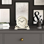 JONES CLOCKS® Saloon Mantel Clock | Traditional Double Scroll Design | Pale Cream | Contemporary Classic Style for Desk, Table, Shelf or Bedside