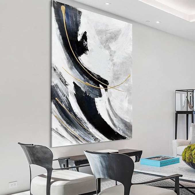 Abstract Canvas Wall Art Black and White Wall Decor Living Room Pictures for Bedroom Framed Large Artwork Office Decor for Wall