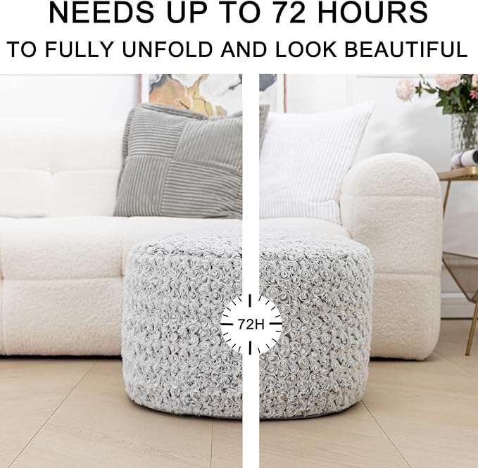 Round Pouf Ottoman Stuffed Floor Foot Stool Floor Pouf Chair for Living Room Bedroom One Piece High Resiliency Foam Ottoman Foot Rest for Couch 20 Diameter x12 Inch Height Gray White Pouf with Filler