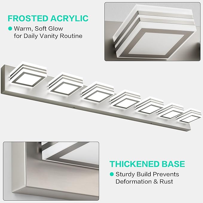 SOLFART LED Modern Vanity Lights Fixtures - 7 Lights Acrylic Brushed Nickel Modern Bathroom Wall Light Over Mirror 46inch
