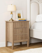 Fluted Nightstand, Farmhouse Night Stand with 3 Drawers, Mid Century Modern Side Accent Table,Bedside End Table for Bedroom, Living Room, Natural