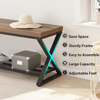 LVB Entryway Shoe Bench with Storage, 39” Entryway Bench for Foyer Hallway, Farmhouse Wood and Metal Indoor Bench for Entrance, Shoe Rack Storage Bench with Sitting for Living Room, Rustic Oak, 39 in