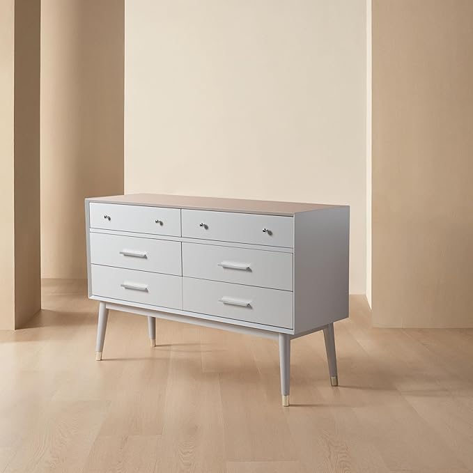 SAFAVIEH Couture Collection - Zack Grey 6-Drawer Wood Dresser with Silver Accents, Modern Storage Chest (DUP1004J)