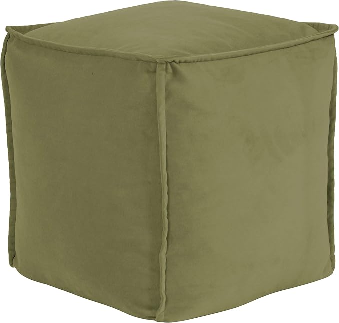 Howard Elliott Square Pouf Ottoman Foot Rest With Cover, Round Stuffed Filled Foot Stool, Fluffy Compact & Comfortable Soft Seating for Living Room & Bedroom, 20 x 20 x 18 Inch, Bella Moss