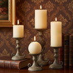Ivory Rustic Textured Pillar Candles Set - 4 Pcs Assorted Sizes Unscented Pillar Candle, Decorative Farmhouse Candles for Home Centerpiece Decor, Holiday Dinner Table, Dripless & Smokeless