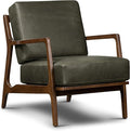 Poly & Bark Verity Leather Accent Chair – Armchair with Walnut Wood Frame – Fashion-Forward Lounge Seating for Living Room – Upholstered in Olivine Green Leather for Modern Style