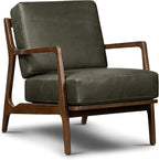 Poly & Bark Verity Leather Accent Chair – Armchair with Walnut Wood Frame – Fashion-Forward Lounge Seating for Living Room – Upholstered in Olivine Green Leather for Modern Style