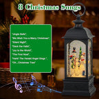 Eldnacele Snowman Music Snow Globe Lantern with 6 Hour Timer, Battery Operated & USB Powered Singing Lighted Lamp Swirling Water Glittering Christmas Decoration Holiday Decor Lantern